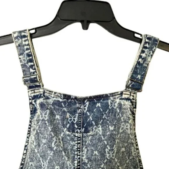 Tinseltown Blue Stonewash Denim White Butterfly Romper Jumper Overall Dress SZ M - Picture 5 of 10